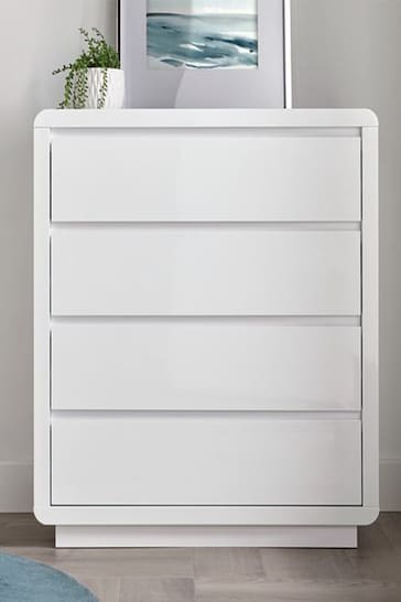 time4sleep White Marlow High Gloss Four Drawers Chest