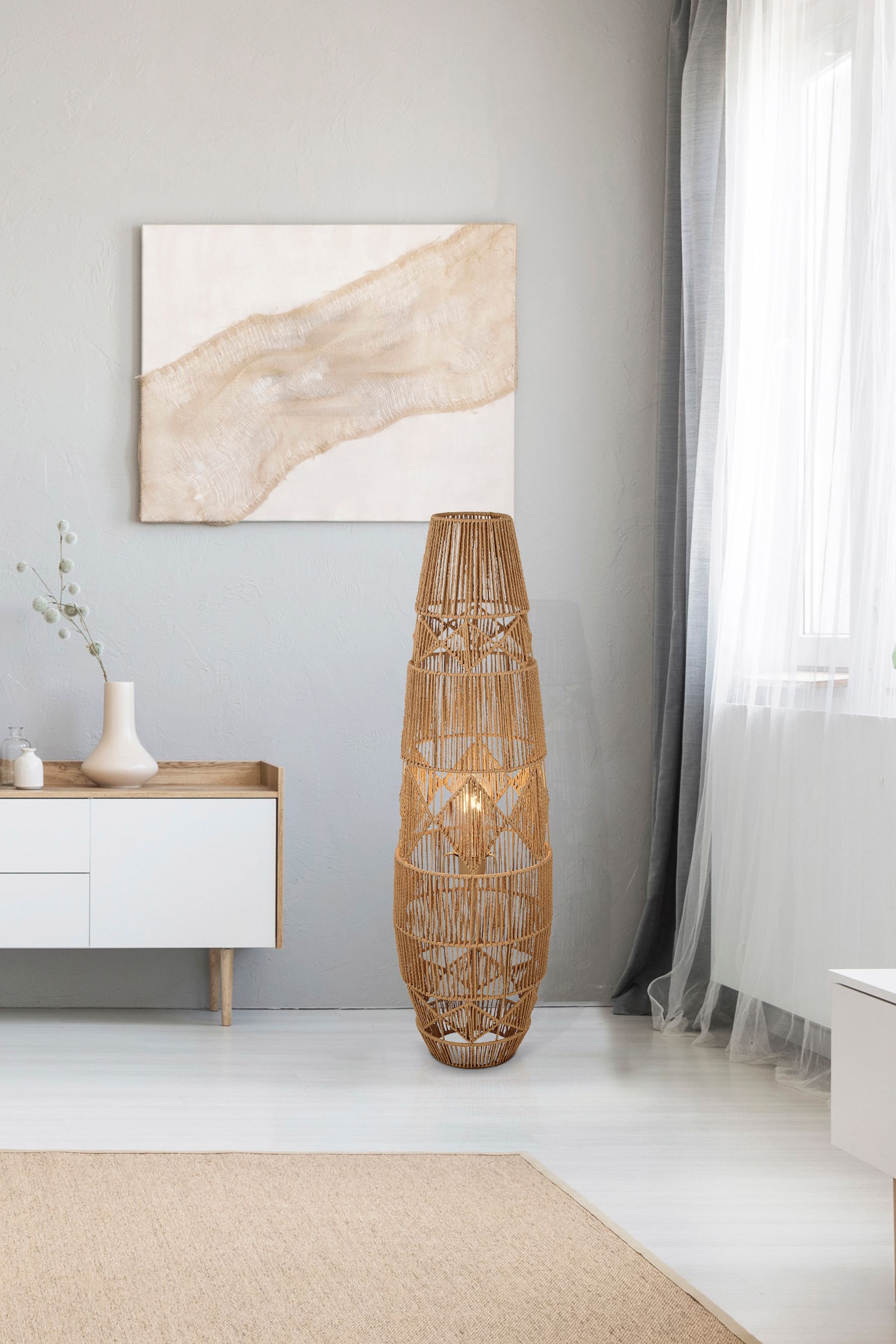 Searchlight Brown Arlo Natural Rattan Floor Lamp