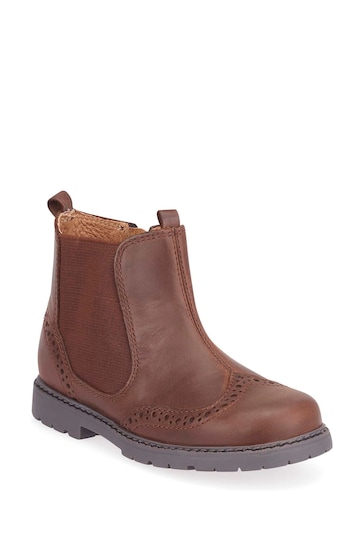 Start-Rite Chelsea Brown Leather Zip-Up Brogue Boots Standard Fit