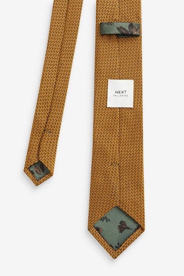 Yellow Gold/Green Floral Slim Tie And Pocket Square Set