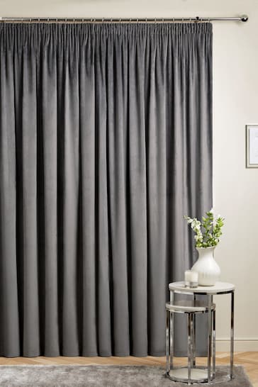 Charcoal Grey Matte Velvet Pencil Pleat Blackout/Thermal Curtains