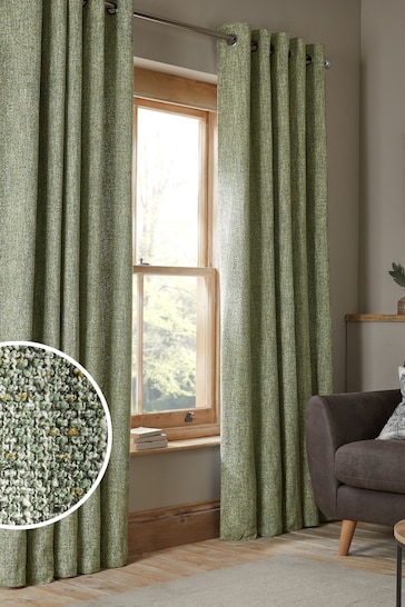 Green Bobble Texture Lined Eyelet Curtains