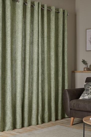 Green Bobble Texture Lined Eyelet Curtains