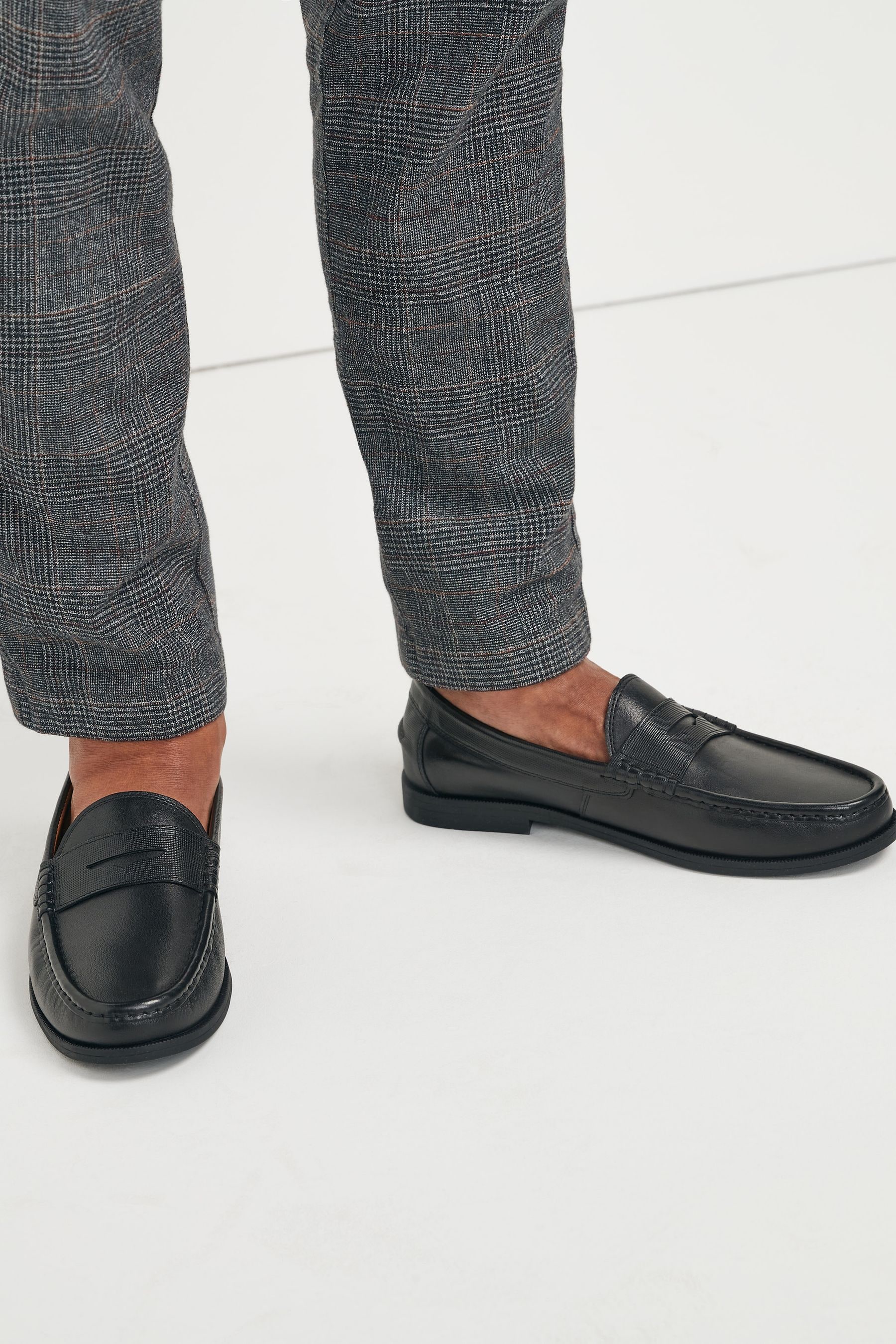 Black Leather Regular Fit Leather Penny Loafers