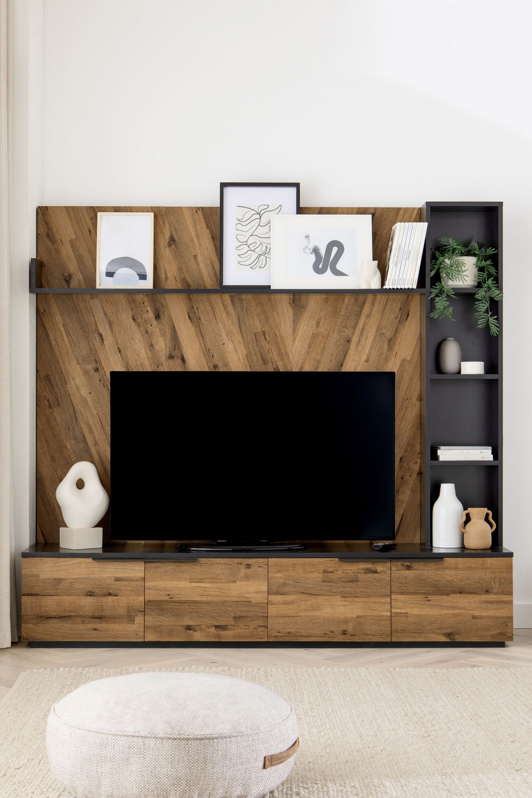 Tv unit sales wooden wall
