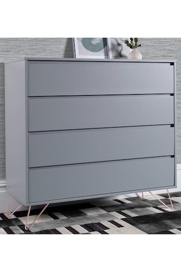 time4sleep Harbour Mist With Pink Copper Feet Sofia 4 Drawer Chest