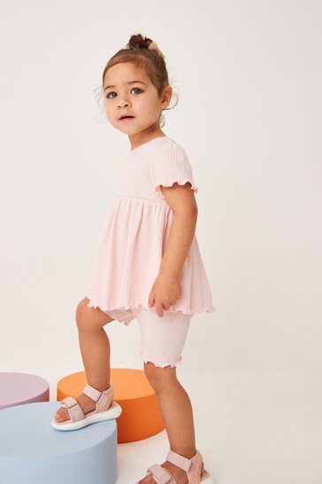 Pale Pink Short Sleeve Top And Shorts look Set (3mths-7yrs)