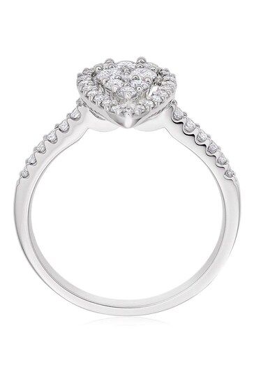 Beaverbrooks 9ct White Gold Diamond Pear Shaped Cluster Halo Ring