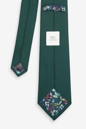 Dark Green Textured Tie And Clip