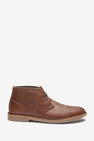 Tan Brown Leather Desert Boots