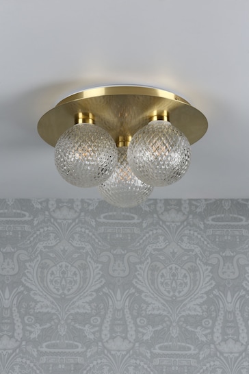 Laura Ashley Satin Brass Prague Bathroom 3 Light Flush Ceiling Light