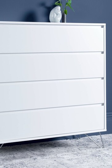 time4sleep White With Stainless Steel Feet Sofia 4 Drawer Chest