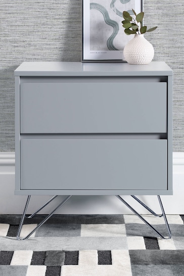 time4sleep Harbour Mist With Stainless Steel Feet Sofia 2 Drawer Bedside Table