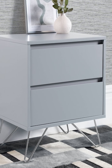 time4sleep Harbour Mist With Stainless Steel Feet Sofia 2 Drawer Bedside Table