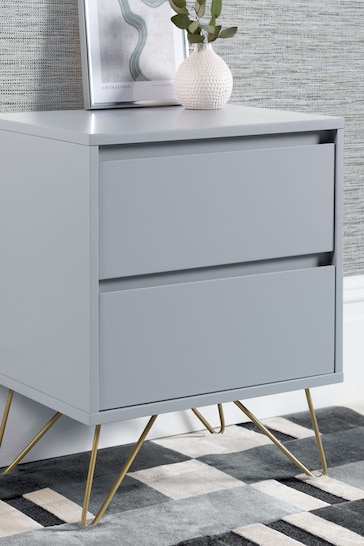 time4sleep Harbour Mist With Brass Steel Feet Sofia 2 Drawer Bedside Table