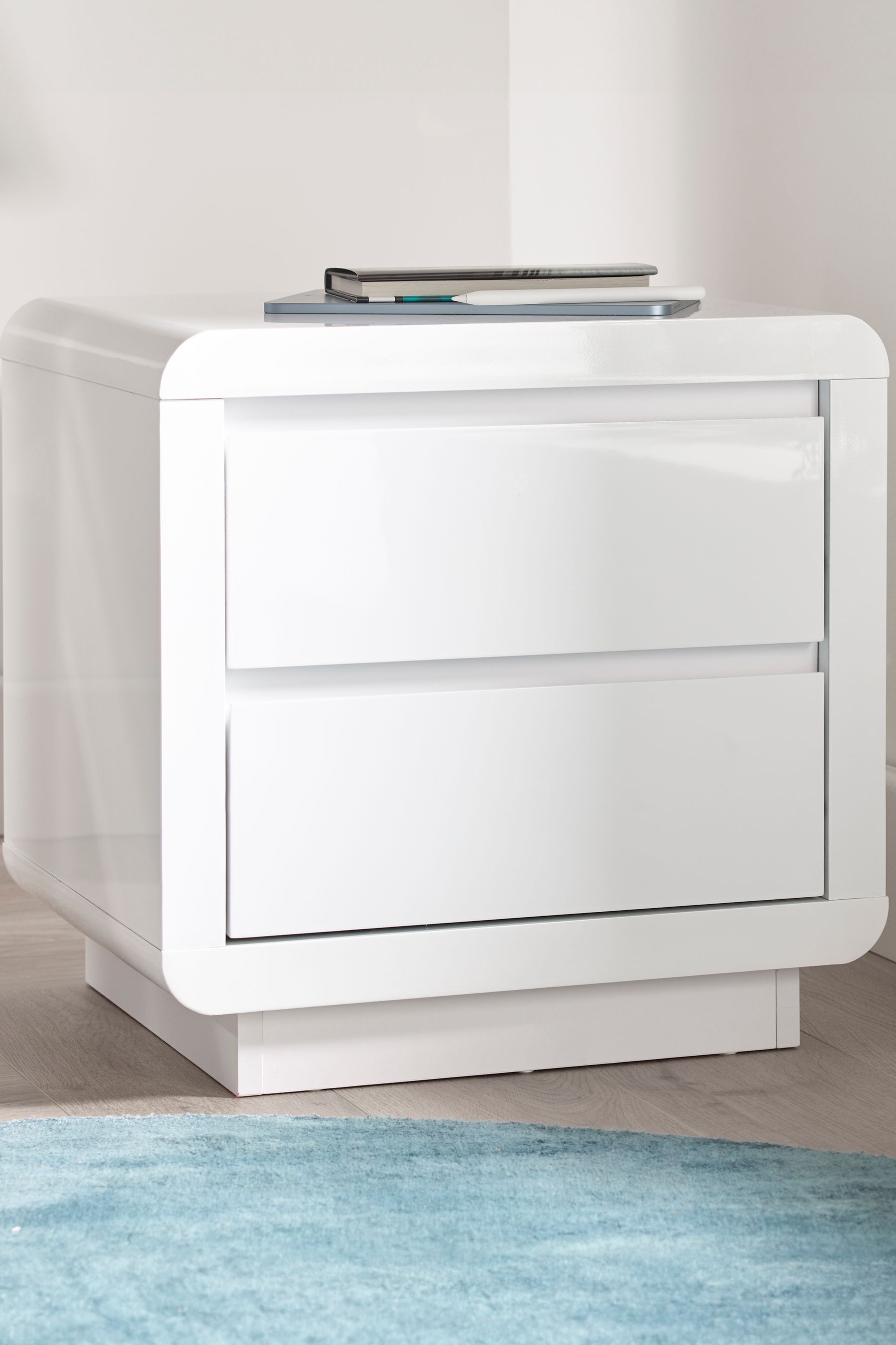 Buy time4sleep White Marlow High Gloss 2 Drawer Bedside Table from the