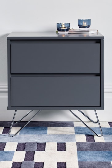 time4sleep Steel Grey With Stainless Steel Feet Sofia 2 Drawer Bedside Table