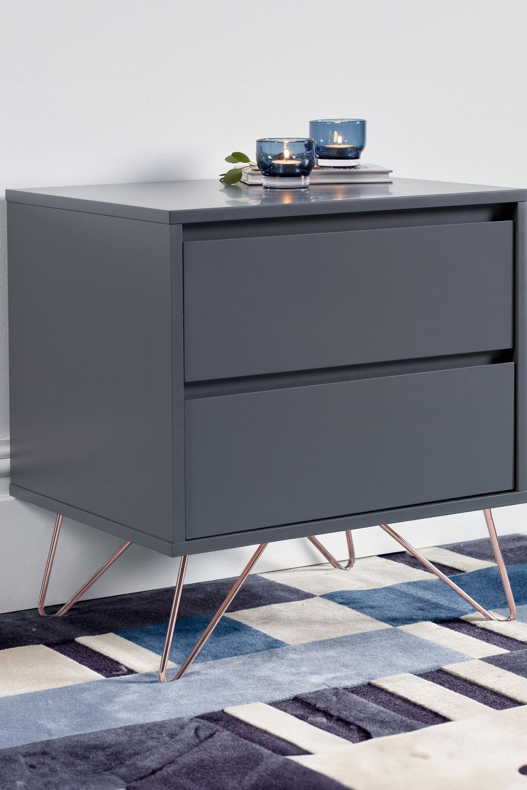 Grey and outlet copper bedside table