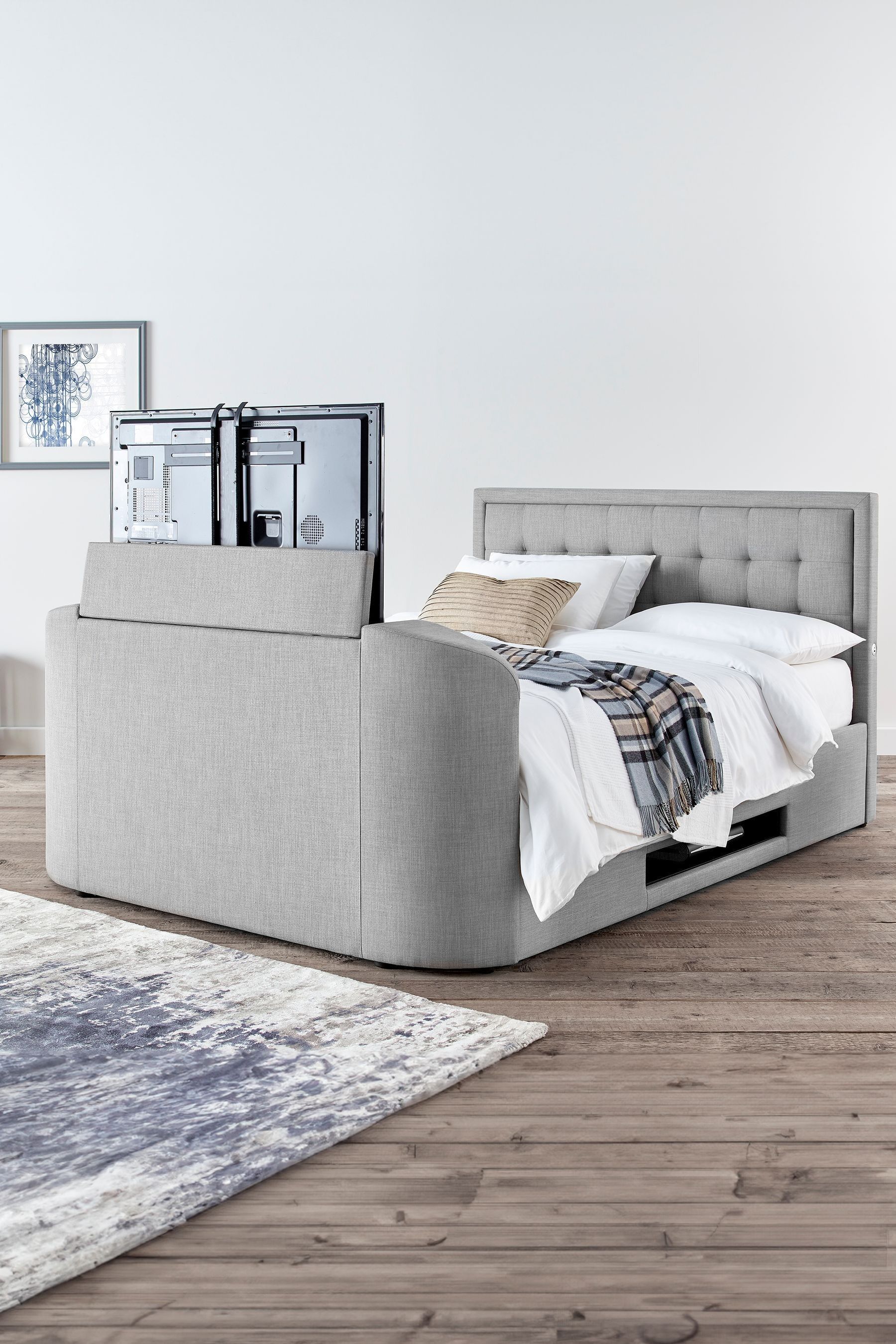 Grey Carmel Mid Grey Upholstered King Size TV Bed