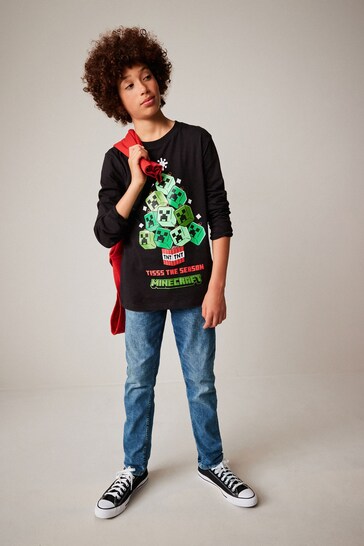 Minecraft Black Long Sleeve Christmas T-Shirt (3-16yrs)