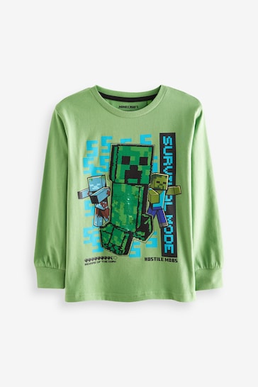 Minecraft Creeper Green Long Sleeve Flippy Sequin License T-Shirt (3-16yrs)