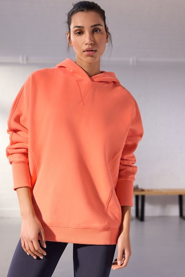Coral Pink Oversized Relaxed Fit Active Longline Overhead Hoodie