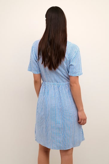 Cream Blue Ferina Short Sleeve Knee Length Dress