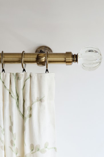 Laura Ashley Antique Brass 28mm Metal Curtain Pole With Vivien Glass Finial