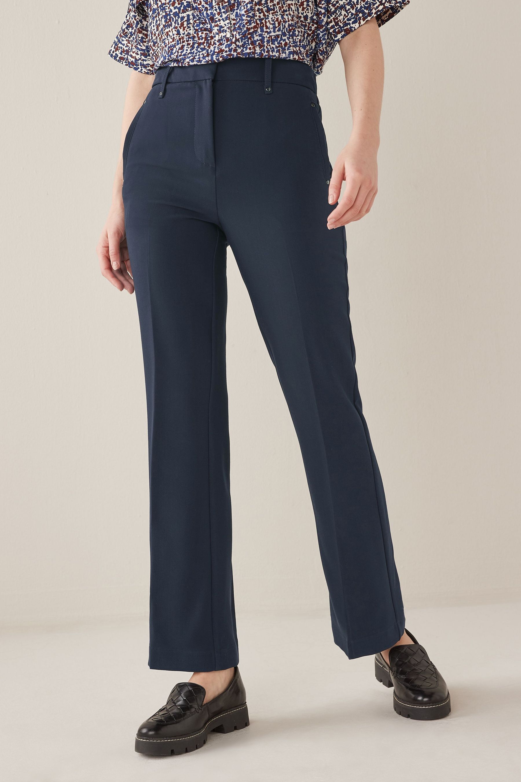 Navy bootleg shop trousers ladies