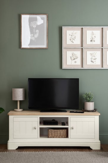 Chalk White Hampton Painted Oak TV Unit, Up to 55 Inch