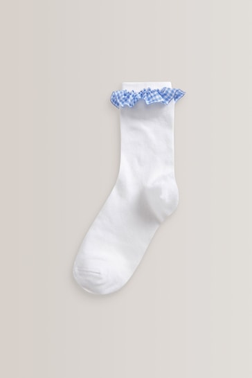 Blue 5 Pack Cotton Rich Gingham Ankle School Socks