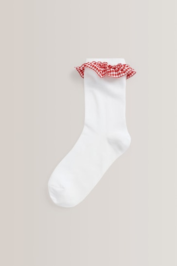 Red 5 Pack Cotton Rich Gingham Ankle School Socks