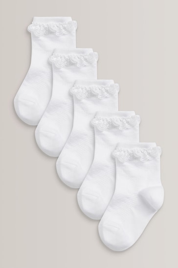 White 5 Pack Cotton Rich Ruffle Ankle Socks