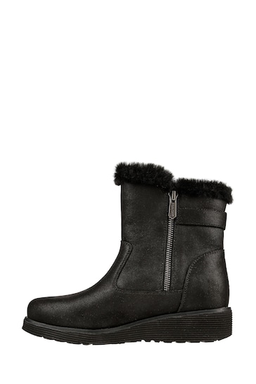Skechers Black Keepsakes Wedge Comfy Winter Womens Boots