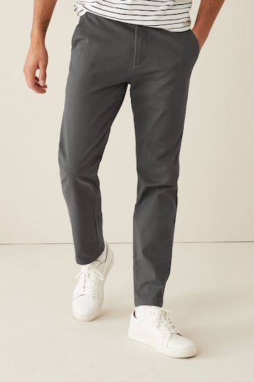 Dark Grey Slim Elasticated Waist Stretch Chino Trousers