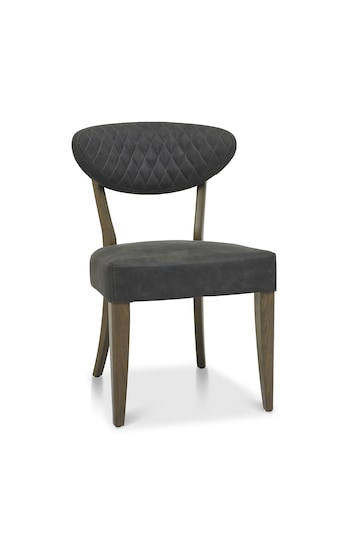 Bentley Designs Set of 2 Grey Margot Fumed Oak Leather Upholstered Chairs
