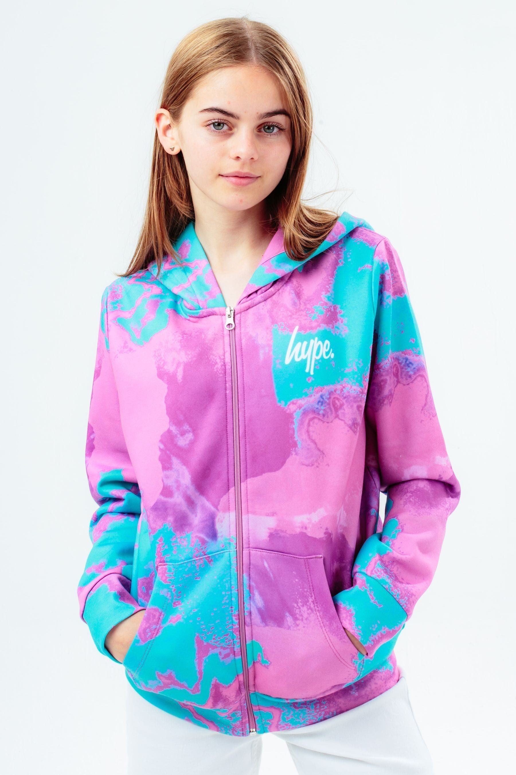 Buy Hype Girls Pink Tie Dye Script Zip Up Hoodie from the Next UK