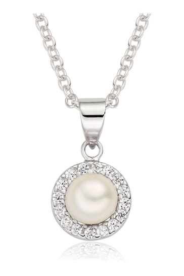 Beaverbrooks Sterling Silver Cubic Zirconia Freshwater Cultured Pearl Pendant