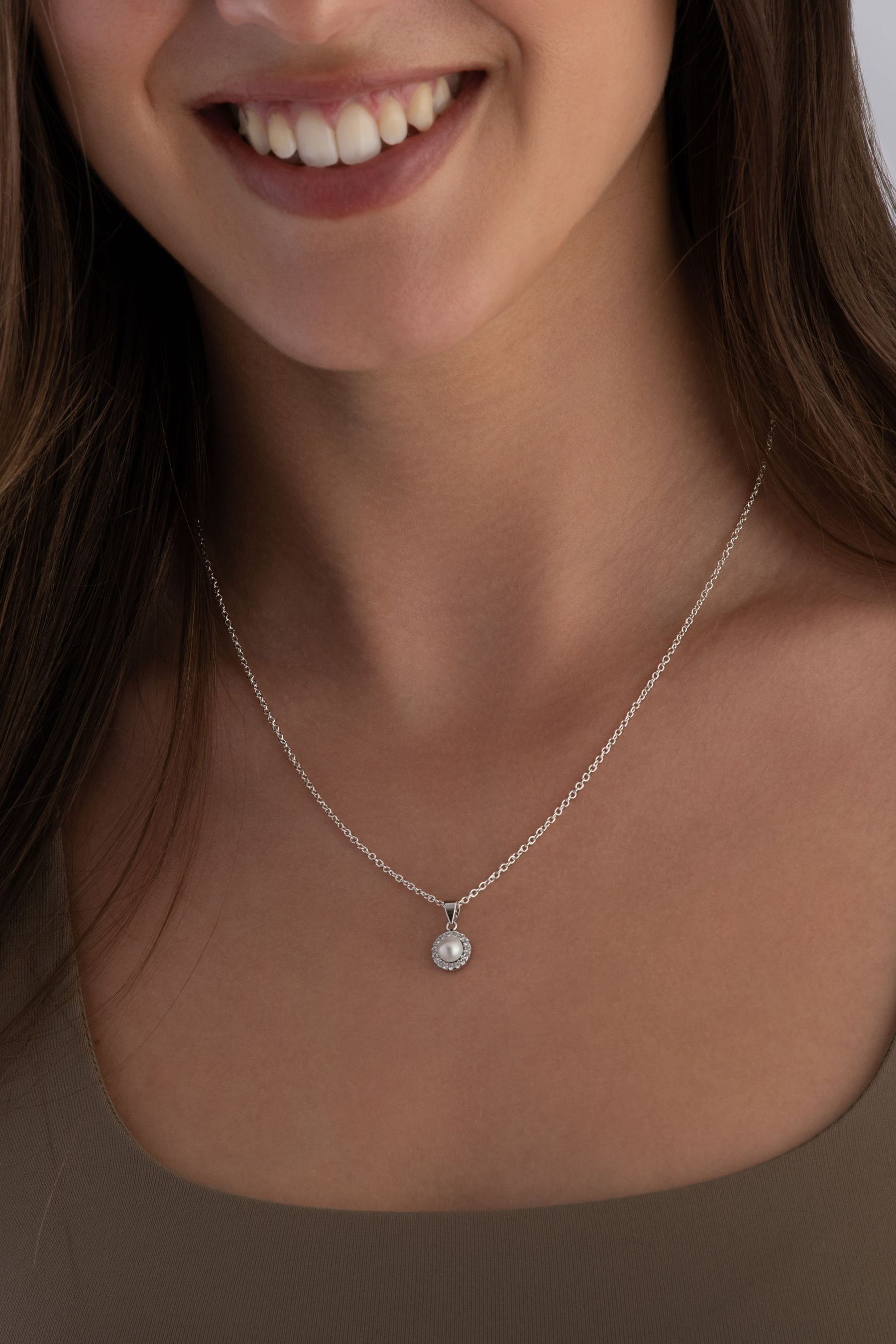 9ct White Gold Diamond Freshwater Cultured Pearl Pendant | 0114693 |  Beaverbrooks the Jewellers