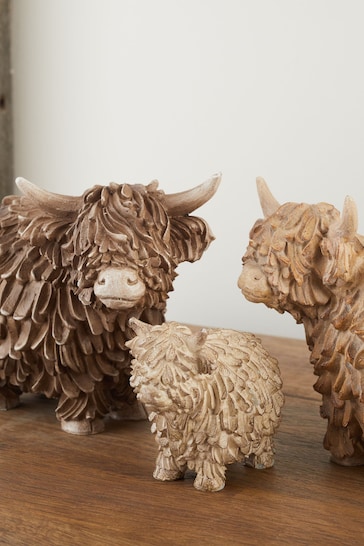 Brown Hamish the Highland Set of 3 Ornaments Cow