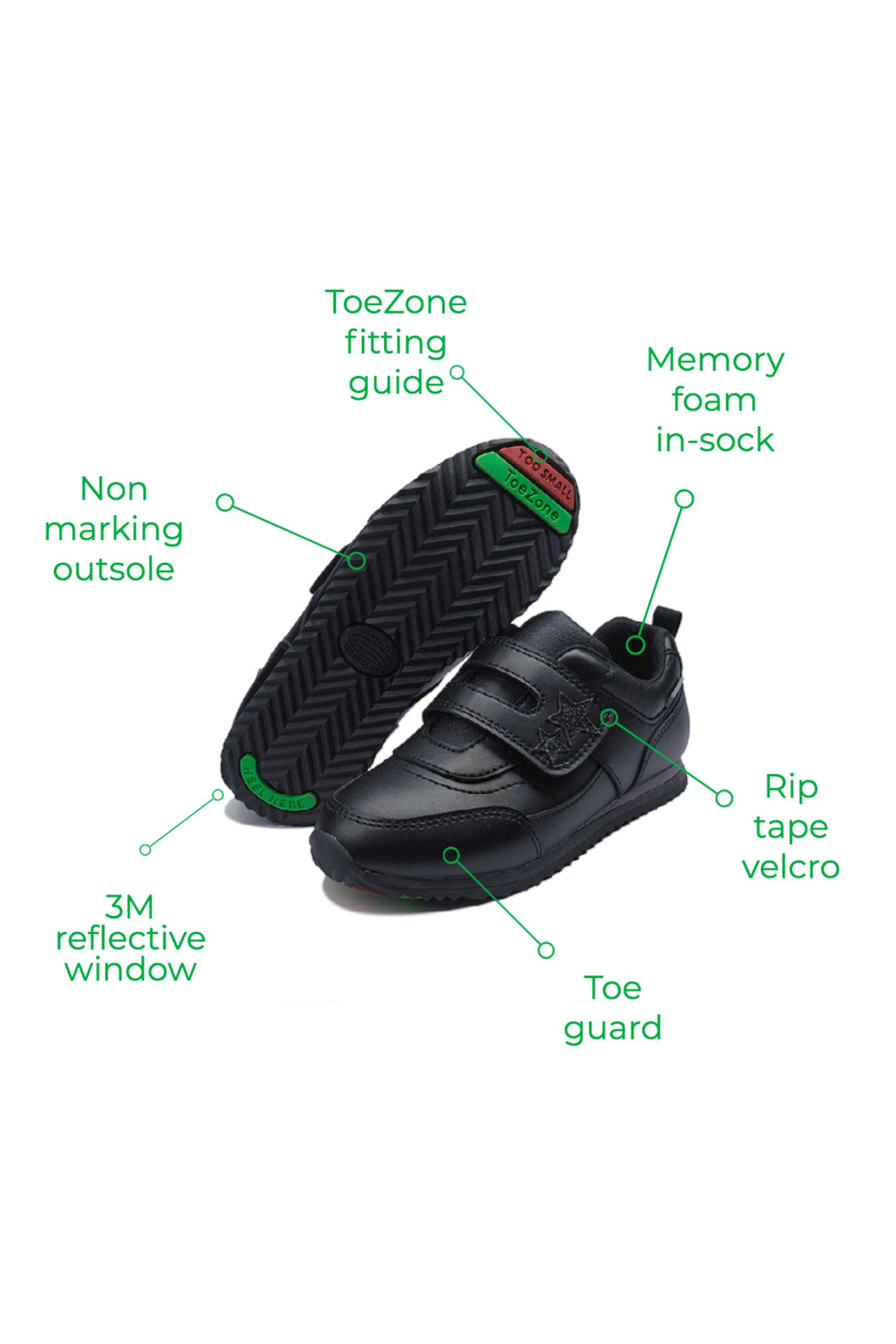 ToeZone Black One Strap Star School Shoes