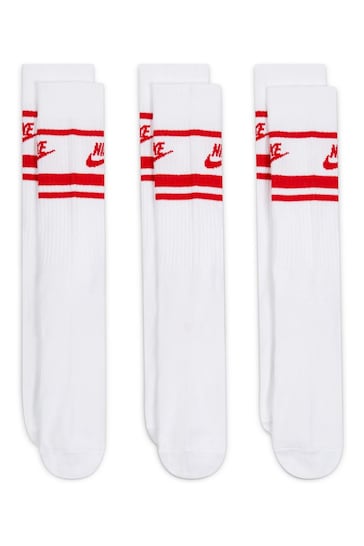 Nike White/Red Sportswear Everyday Essential White Crew Socks 3 Pack