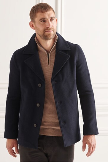 Buy Superdry Blue Studios Short Wool Coat from the Next UK online shop