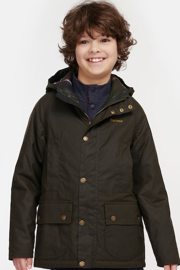 Barbour® Green Hooded Boys Beaufort Wax pocketed Jacket