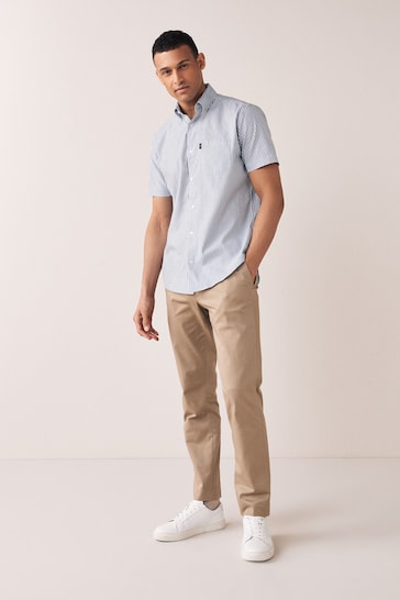 Blue Stripe Regular Fit Short Sleeve Easy Iron Button Down Oxford Shirt