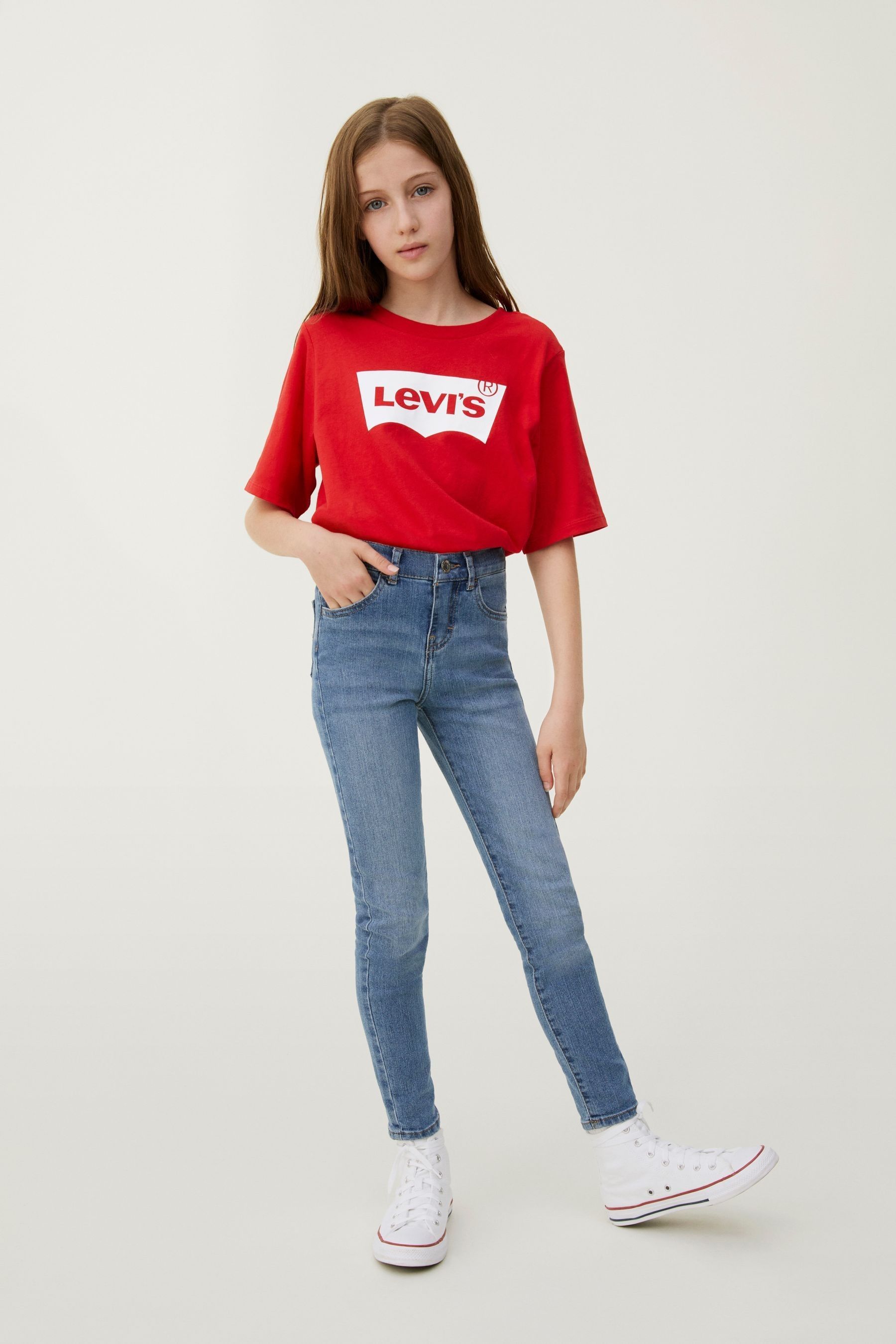 Buy Levi s Red High Rise Cropped Batwing Logo T Shirt from the