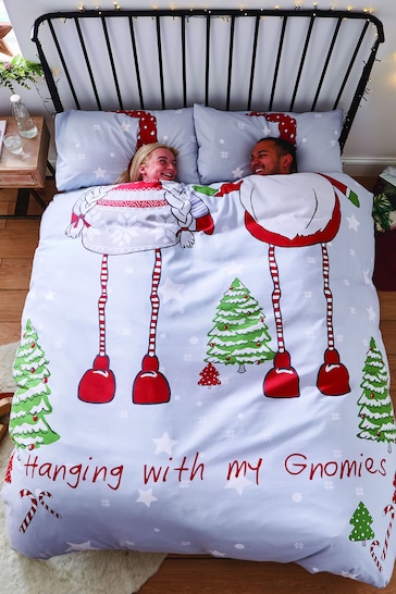 Catherine Lansfield Grey Hanging With My Gnomies Duvet Cover and Pillowcase Set