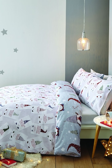 Catherine Lansfield Grey Catherine Lansfield Brushed Christmas Gnomes Duvet Cover and Pillowcase Set