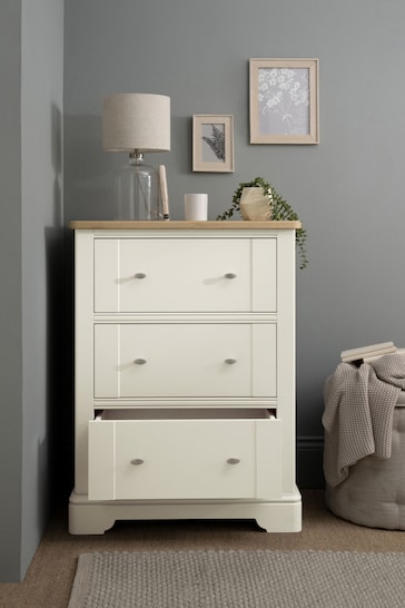 Chalk White Hampton Painted Oak Collection Luxe 3 Drawer Tall Chest of Drawers