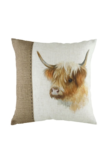 Evans Lichfield White Hessian Cow Printed Polyester Filled Cushion
